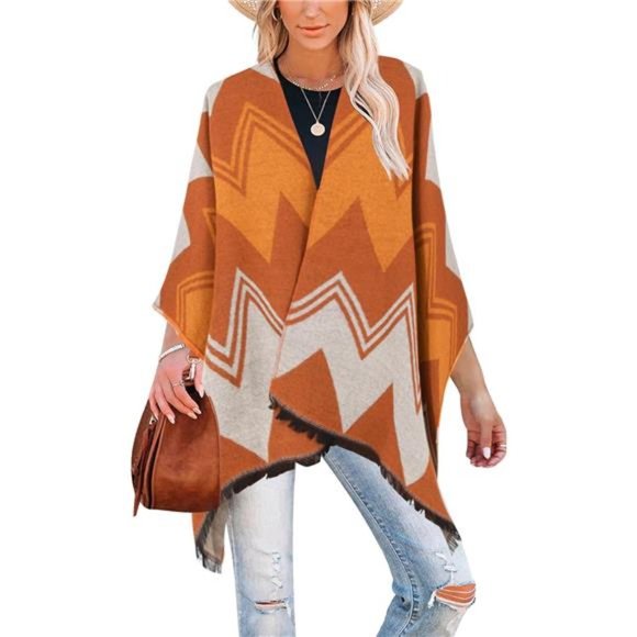 Accessories - Women's Travel Plaid Shawl Wrap Open Front Poncho Cape for Fall Winter